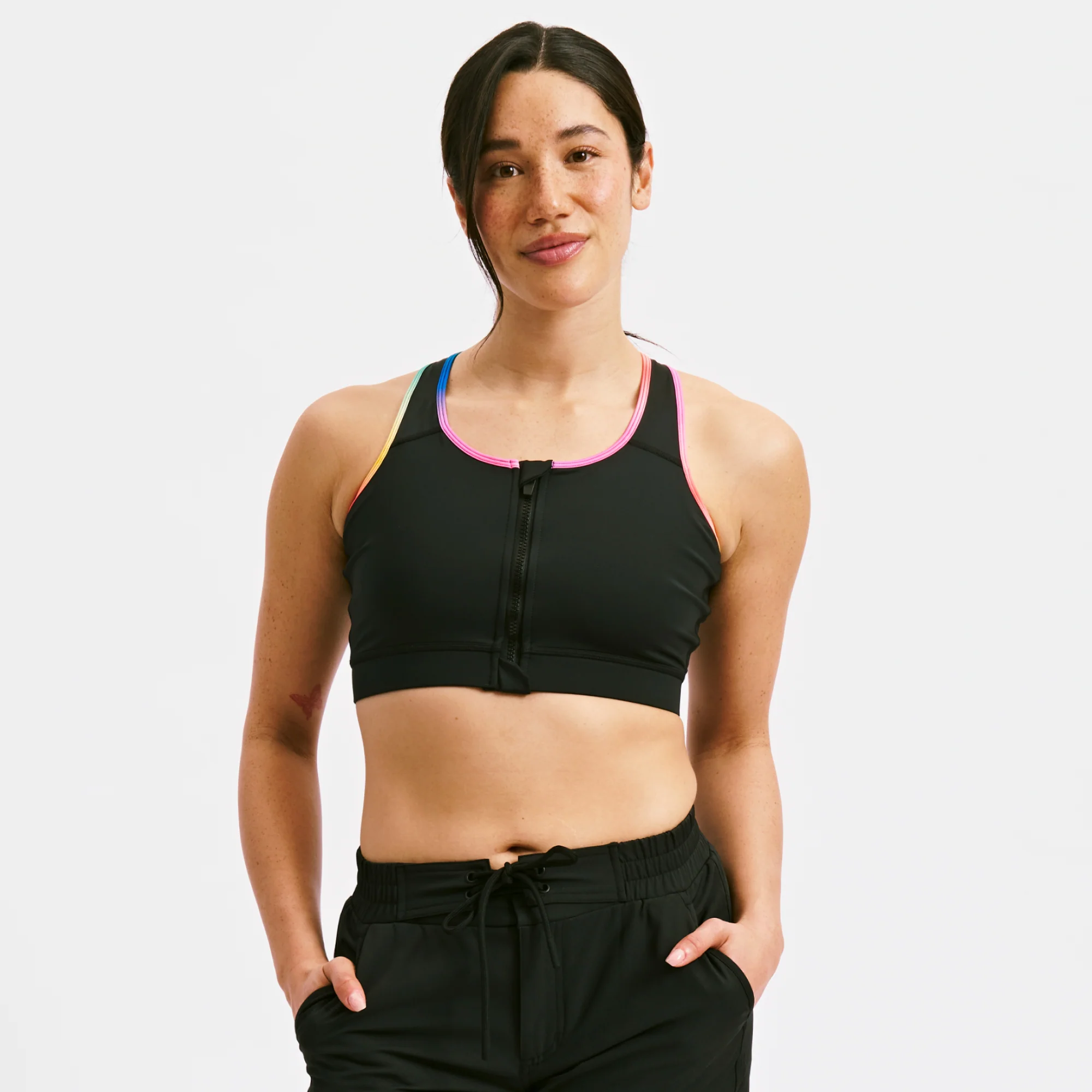 Swim Racerback Zip Compression Top - Black Rainbow Ombre - Image 3