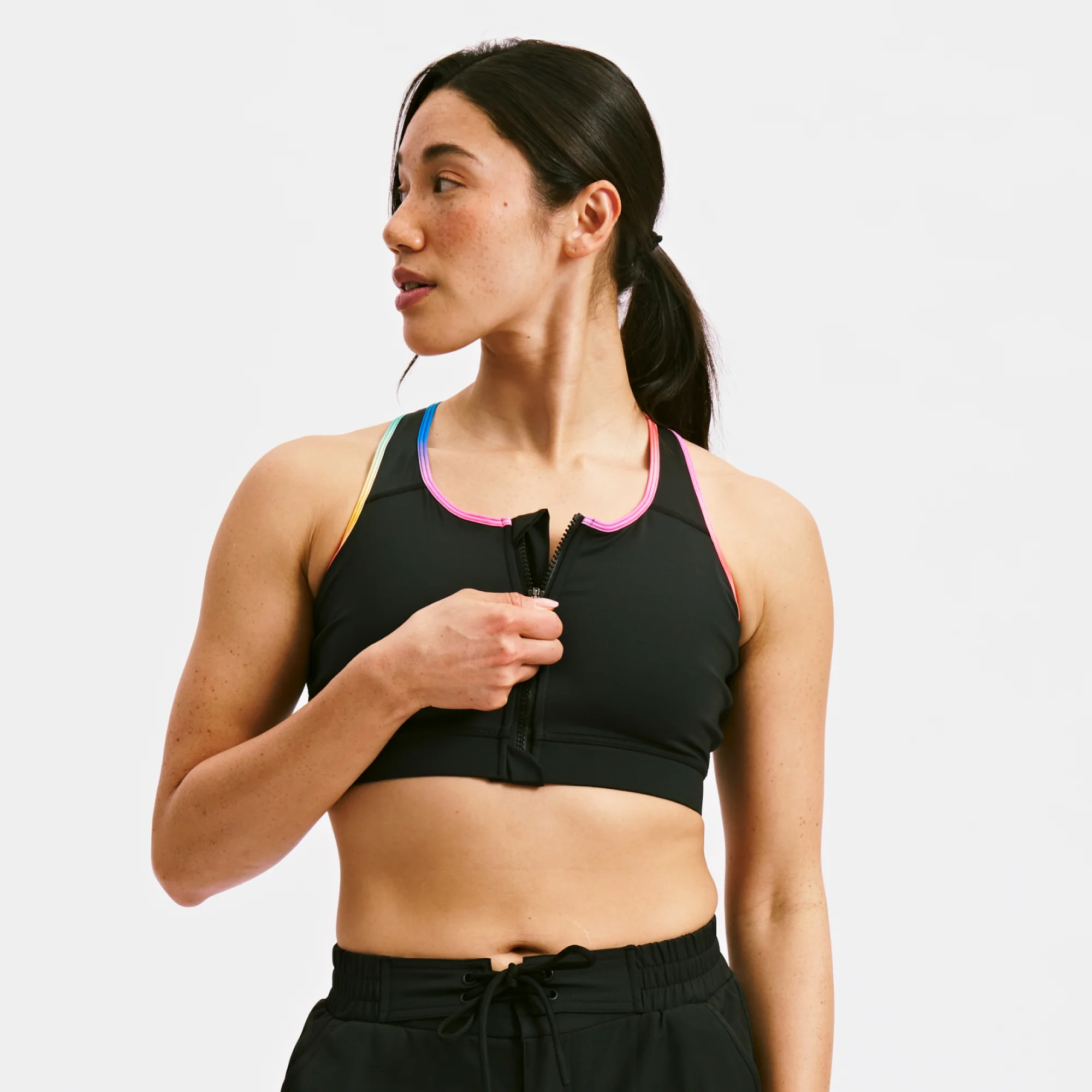 Swim Racerback Zip Compression Top - Black Rainbow Ombre - Image 4